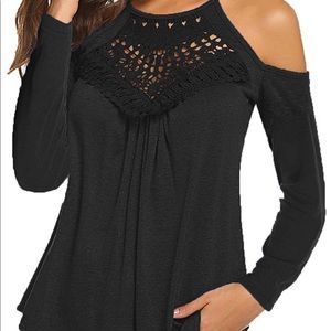 Long Sleeve Flowy Lace Cold Shoulder Blouses